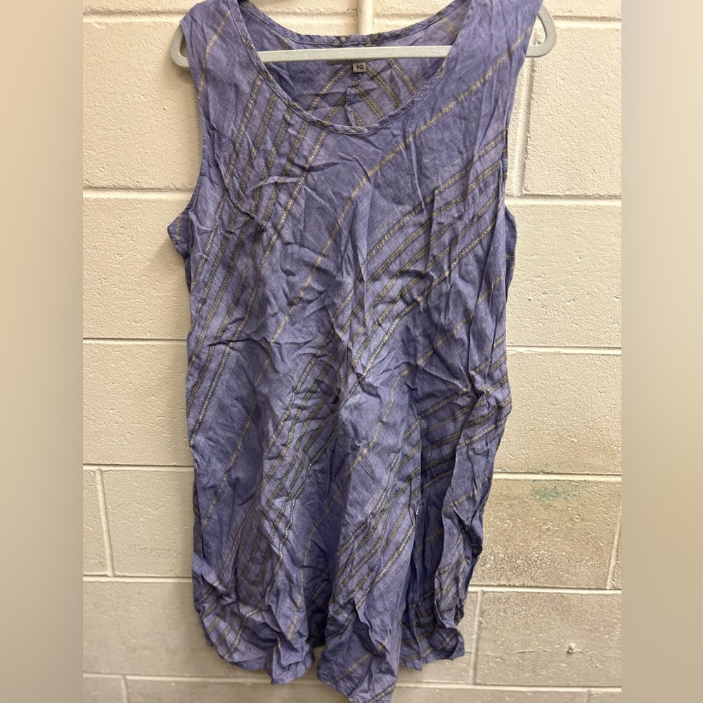Woman’s purple and yellow flax sleeveless tunic size 1C.